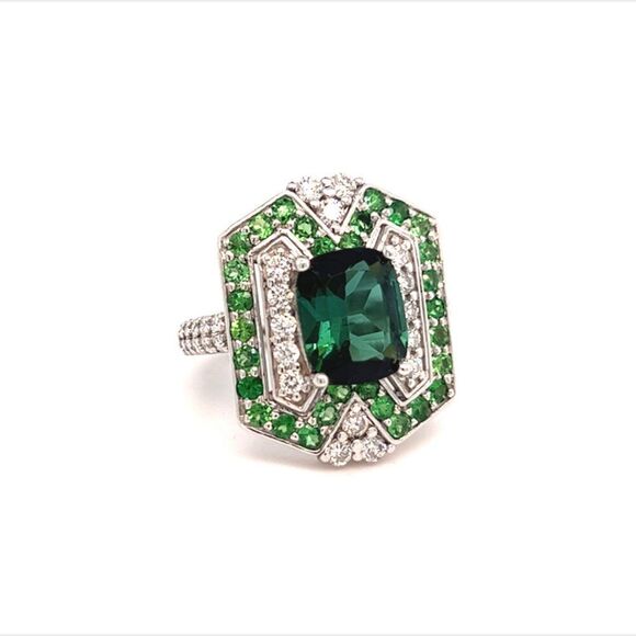 Tourmaline Tsavorite Diamond Ring Size 6.25 14kGold 5.55TCW GIA Certified 215422 - Picture 4 of 10